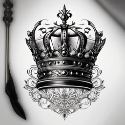 A cursed crown rules, leaving a regal mark in the tattoo.  black and white tattoo style