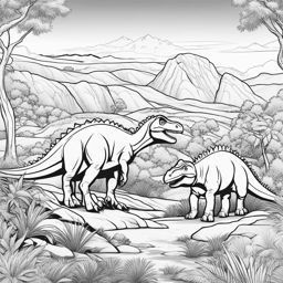 dinosaur coloring pages - a herd of gentle herbivore dinosaurs grazes in a peaceful valley. 