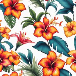 Hawaiian flower tattoo, Tattoos inspired by the vibrant and exotic flowers of Hawaii.  vivid colors, white background, tattoo design