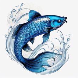 Blue Koi Fish Tattoo,a striking blue koi fish tattoo, signifying tranquility and aspiration. , color tattoo design, white clean background