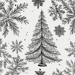 drawing of snowflakes on a Christmas tree  minimal rough sketch scribbles,doodles,black and white