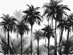 drawing of a palm tree forest  minimal rough sketch scribbles,doodles,black and white