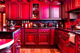 dragon's lair kitchen designed with fiery dragon motifs and molten lava countertops. 