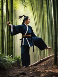 mo dao zu shi - demonstrates martial arts mastery in a serene, bamboo forest. 