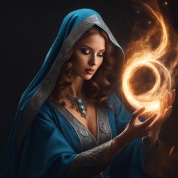 medieval sorceress conjuring a powerful spell with swirling magical energies. 