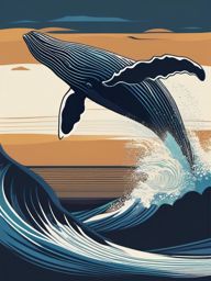 Humpback Whale Clip Art - A humpback whale breaching above the waves,  color vector clipart, minimal style