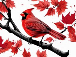 Cardinal Tattoo - Cardinal bird amidst vibrant red autumn leaves  color tattoo design, clean white background