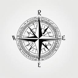 Rune Compass Tattoo - Compass tattoo featuring runic symbols.  simple vector tattoo,minimalist,white background