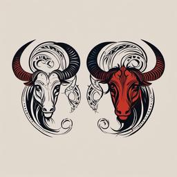 aries and capricorn tattoo  simple vector color tattoo