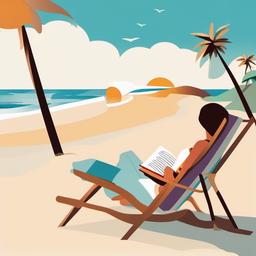 Reading clipart - person reading by the beach  color,minimalist,vector clipart