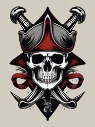 Skull with crossed cutlasses tattoo. Pirate's mark in ink.  minimal color tattoo design