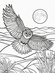 Owl Coloring Pages - Owl flying at night  simple coloring pages