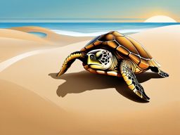 Loggerhead Turtle - Nestled in the warm sands, the loggerhead turtle gracefully blends into its nesting environment.  vector art, clipart, minimal