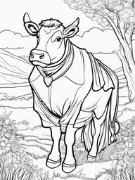 Cow Coloring Pages - Cow dressed as a superhero in a whimsical scene  simple coloring pages