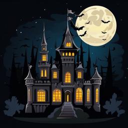 Haunted castle on a dark night clipart.  vector style illustration, white background