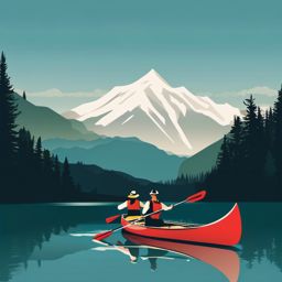 Mountain Lake Canoe clipart - Canoeing on a pristine mountain lake, ,vector color clipart,minimal