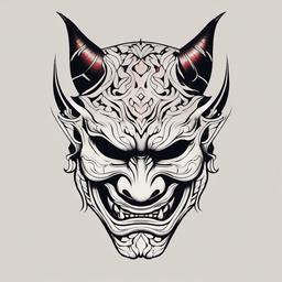 hannya mask tattoo minimalist  simple color tattoo,white background,minimal