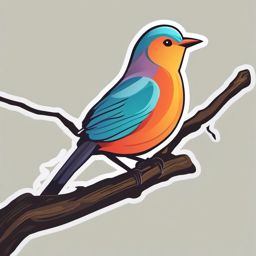 Bird Sticker - A tweeting bird on a branch. ,vector color sticker art,minimal