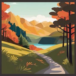 Hiking Trail Clipart - A hiking trail leading to scenic views.  color vector clipart, minimal style