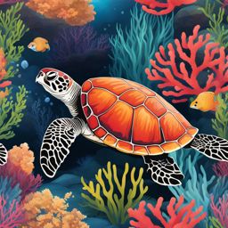 turtle clipart: exploring the depths of a vibrant coral reef. 