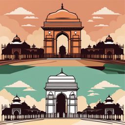 New Delhi clipart - India Gate and Jama Masjid in India, ,color clipart vector style