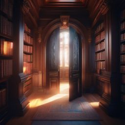 Magical door in library leads to different points in history when opened. stunning detail,trending artstation,Light Leak f/2.0