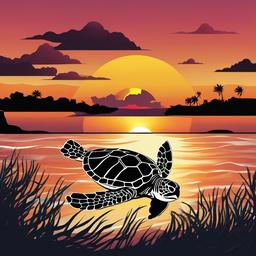 Sea Turtle clipart - sea turtle and sunset  clipart