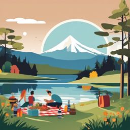 Mountain Picnic by Lake clipart - Picnicking by a mountain lake, ,vector color clipart,minimal