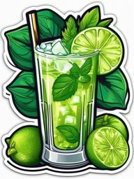 Mojito Magic sticker- Refreshing mint, lime, and sugar muddled together, topped with soda and a sprig of fresh mint., , color sticker vector art