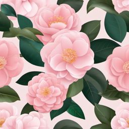 Camellia Clip Art - Soft pink camellias with glossy leaves,  color vector clipart, minimal style