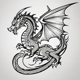 Medieval Dragon Tattoo Designs - Tattoo designs inspired by medieval dragon motifs.  simple color tattoo,minimalist,white background