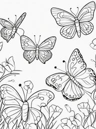 Cute Baby Butterflies Coloring Pages - Adorable Young Butterflies in Playful Poses  minimal black outline printable sheet, coloring page