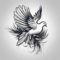 Dove and Feather Tattoo-Beautiful and symbolic tattoo featuring a dove and a feather, capturing themes of peace and freedom.  simple color tattoo,white background