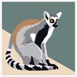 Ring-Tailed Lemur Clip Art - Ring-tailed lemur in Madagascar,  color vector clipart, minimal style