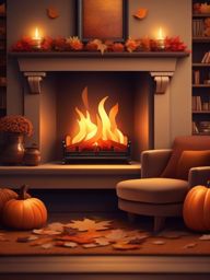 Cute Fall Backgrounds - Cozy Autumn Evening by the Fireplace  wallpaper style, intricate details, patterns, splash art, light colors