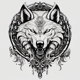 Demon Wolf Tattoo-Fierce and artistic tattoo featuring a demon wolf, capturing themes of strength and fantasy.  simple color tattoo,white background