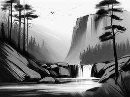 sketch of a waterfall  minimal rough sketch scribbles,doodles,black and white