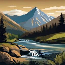 Mountain clipart - mountain with a river flowing nearby  