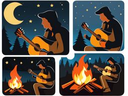 guitar clipart: strumming melodies by a campfire at night. 