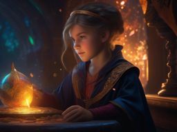 In world of magic, young mage discovers forbidden, dark spell. hyperrealistic, intricately detailed, color depth,splash art, concept art, mid shot, sharp focus, dramatic, 2/3 face angle, side light, colorful background
