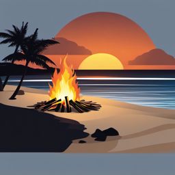 Beach Bonfire Night clipart - Bonfire illuminating the beach, ,vector color clipart,minimal