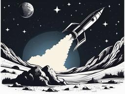 Rocket landing on the moon clipart.  vector style illustration, white background