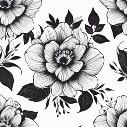 Black and white floral tattoos, Bold and striking tattoos featuring floral motifs in black and white.  vivid colors, white background, tattoo design