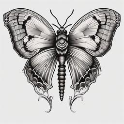 Death Moth Sternum Tattoo - Opt for a bold and central placement with a sternum tattoo featuring a Death moth design.  simple vector color tattoo, minimal, white background