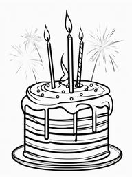 Birthday Cake with Sparklers Coloring Pages - Sparklers Glowing on Top of the Cake  minimal black outline printable sheet, coloring page