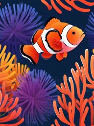 Clownfish in Vibrant Anemone Clip Art - A clownfish nestled in a vibrant sea anemone,  color vector clipart, minimal style