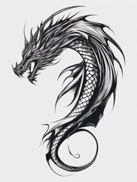 Dragon Tail Tattoo - Tattoo focusing on the tail of a dragon.  simple color tattoo,minimalist,white background