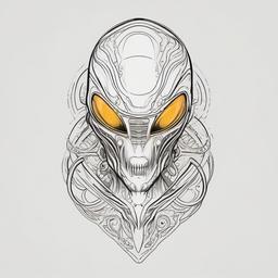 Alien Outline Tattoo - Highlighting the enigmatic allure of aliens through an outline tattoo.  simple color tattoo,vector style,white background