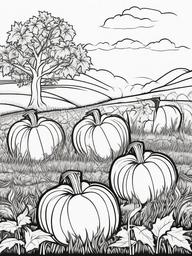 Pumpkin Patch Coloring Pages - Pumpkins Growing in a Lush Field  minimal black outline printable sheet, coloring page