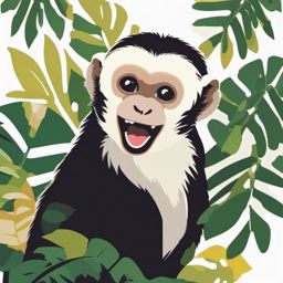 White-Faced Capuchin Monkey Sticker - A playful white-faced capuchin monkey, ,vector color sticker art,minimal
